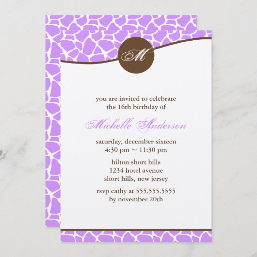 Lavender Giraffe Pattern Birthday Kaart (Voorkant / Achterkant)