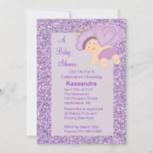 Lavender Glitter Baby Butterfly Shower Invite Kaart