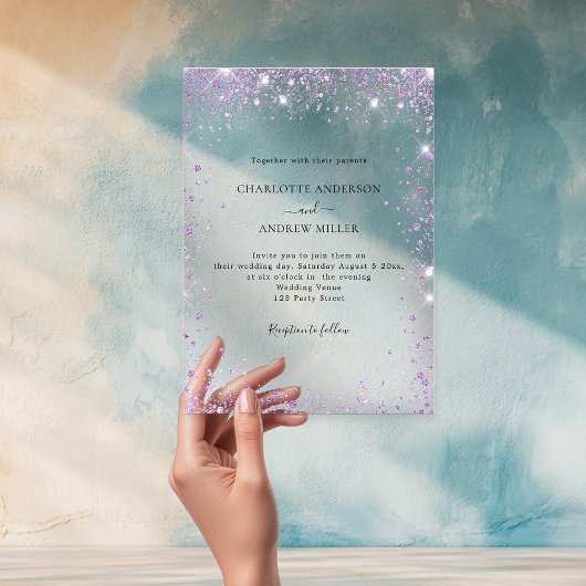 Lavender glitter evening clear wedding acryl uitnodigingen