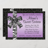 Lavender Glitter nodigt uit met Zebra Print Bow Kaart (Voorkant / Achterkant)