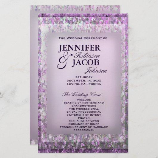 Lavender Glitter Wedding Programme (Voorkant / Achterkant)