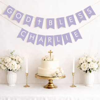 Lavender God Bless 7 Letter Name Baptism Communion Vlaggetjes