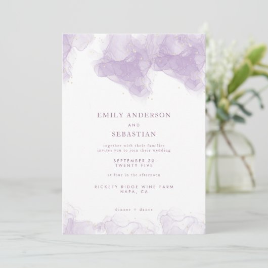 Lavender Gold Enk Élégant mariage invitation (Debout devant)