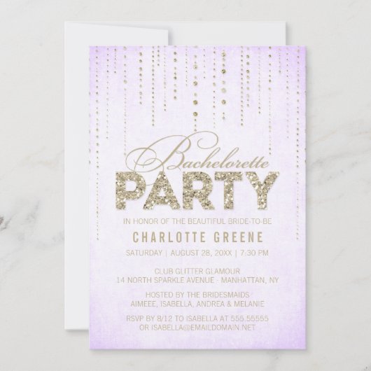 Lavender & Gold Glitter Kijk Bachelorette Party Kaart (Voorkant)