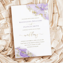 lavender gold ink vloeibare marmer bruiloft uitnod