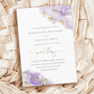 lavender gold ink vloeibare marmer bruiloft uitnod kaart