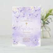Lavender Gold Purple Butterfly Baptism Invitation (Debout devant)