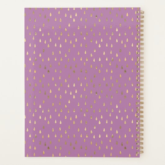 Lavender Gold Raindrop Modern Trendy Monogram Planner (Achterkant)