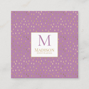 Lavender Gold Raindrop Modern Trendy Monogram Vierkante Visitekaartje