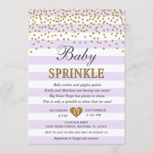 Lavender Gold Stripe Confetti Baby Girl Sprinkle Kaart