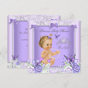 Lavender Gray Baby shower Girl Blonde Baby Kaart