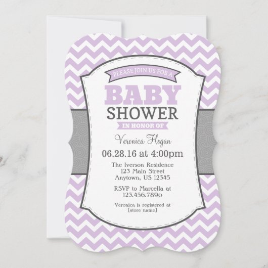Lavender Gray Chevron Baby shower Uitnodiging (Voorkant)