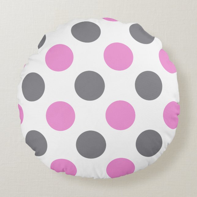 Lavender Gray Extra Large Polka Dot Round Pillow Rond Kussen (Voorkant)