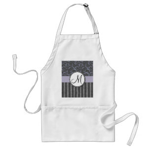 Lavender Gray Floral Wisps & Stripes met monogram Standaard Schort