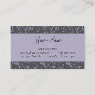 Lavender Gray Floral Wisps & Stripes met monogram Visitekaartje