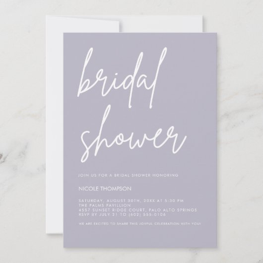 Lavender Gray Minimalist Bridal Shower Invitation  (Devant)