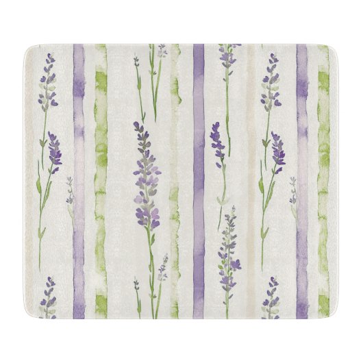 Lavender Green Stripes Floral   Snijplank (Voorkant)