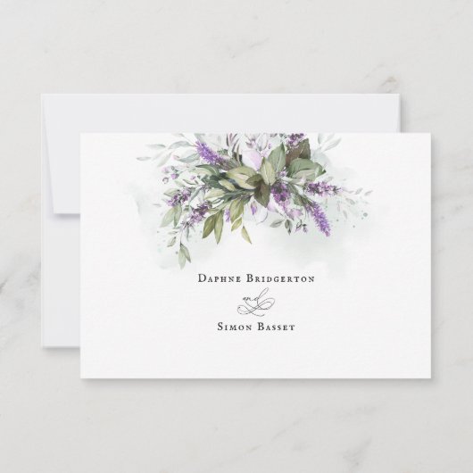 Lavender Greenery Minimalist Script Wedding RSVP (Achterkant)