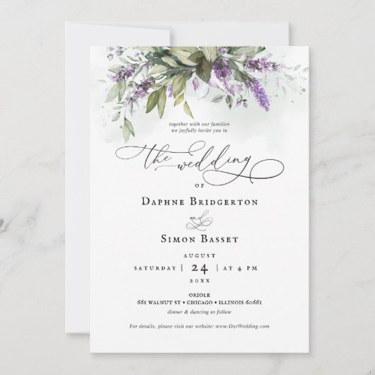 Lavender Greenery Script Weddenschap Kaart (Voorkant)