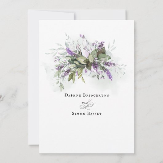 Lavender Greenery Script Weddenschap Kaart (Achterkant)