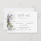 Lavender Greenery Script Wedding Carte de réponse (Devant)