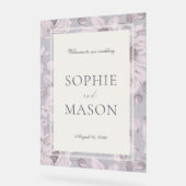 Lavender Grey Floral Acrylic Wedding Welcome Sign (Angle)