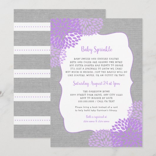 Lavender Grey Girl Baby Sprinkl invitation (Devant / Derrière)