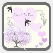 Lavender Heart Leaf Tree Wedding Vierkante Sticker (Voorkant)