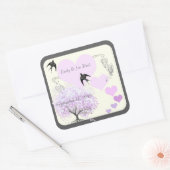 Lavender Heart Leaf Tree Wedding Vierkante Sticker (Envelop)