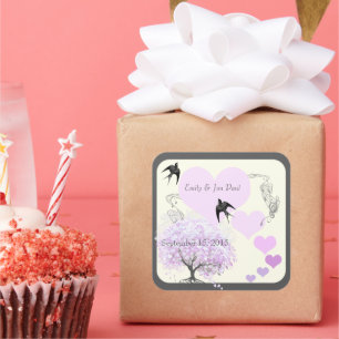 Lavender Heart Leaf Tree Wedding Vierkante Sticker