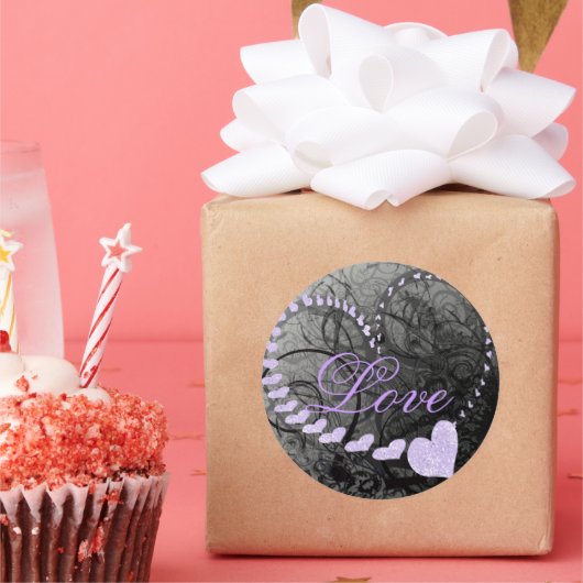 Lavender Heart Swirls - - Ronde Sticker (Feest)