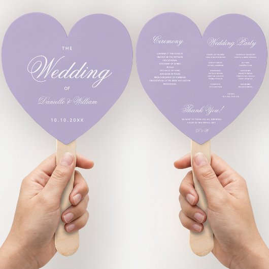 Lavender Heart Wedding Program Paars White Script Handwaaier