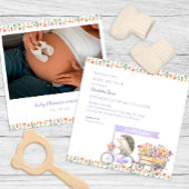 Lavender Hedgehog Baby shower Fotouitnodiging Kaart