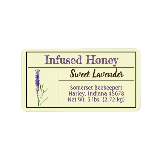Lavender Herb Infused Honey Jar Etiket (Voorkant)