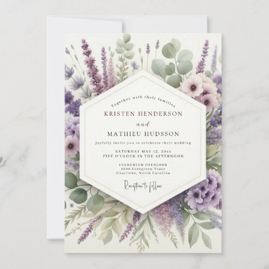 Lavender Herbal Meadow Wedding Kaart (Voorkant)
