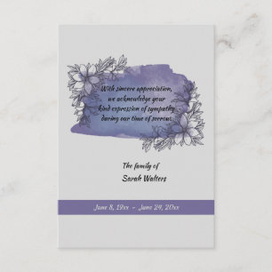 Lavender Herdenking Bereavement Dank je Bedankkaart