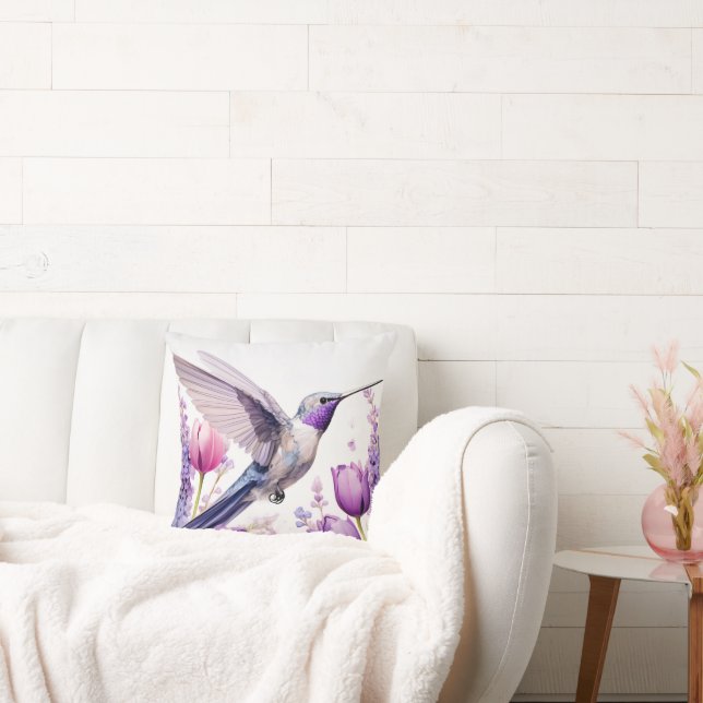 Lavender Hummingbird Illustration Kussen (Bank)