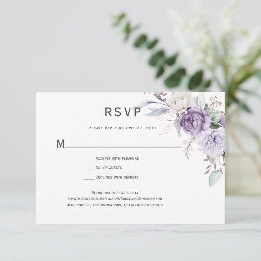 Lavender Hydrangea Floral RSVP Kaartje (Staand voorkant)