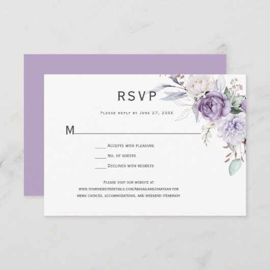 Lavender Hydrangea Floral RSVP Kaartje (Voorkant / Achterkant)