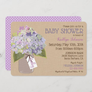 Lavender Hydrangea Mason Jar Rustic Baby shower Kaart