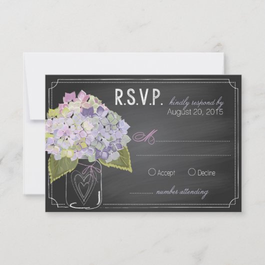 Lavender Hydrangeas Chalkboard RSVP Card Kaartje (Voorkant)