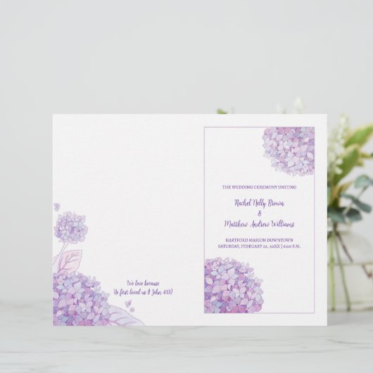 Lavender Hydrangeas White Wedding BiFold Programme (Staand voorkant)