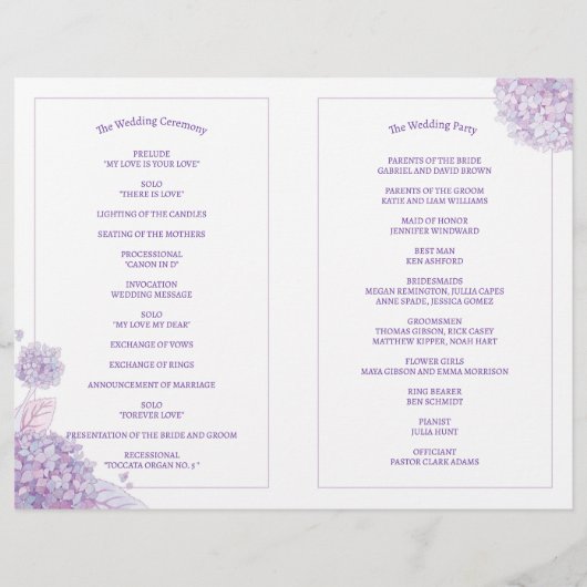 Lavender Hydrangeas White Wedding BiFold Programme (Achterkant)