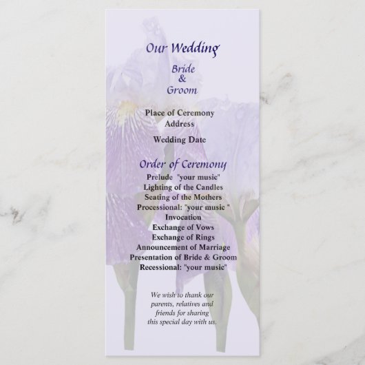Lavender Iris Couple Wedding Programme (Devant)