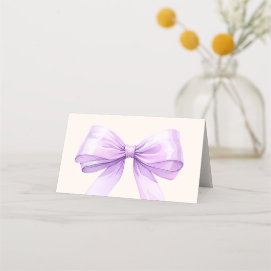 Lavender Ivory bow Place Cards Elegant Folded (Achterkant)