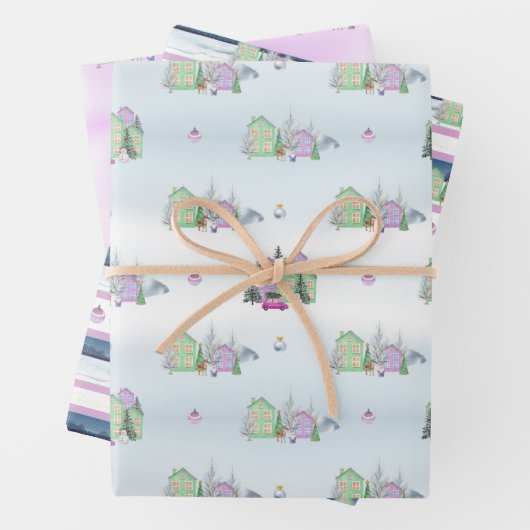 Lavender Kerstdorp Inpakpapier Vel (In situ)