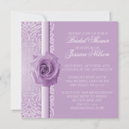 Lavender Lace Damask Beauté Rose douche Invitation (Devant)
