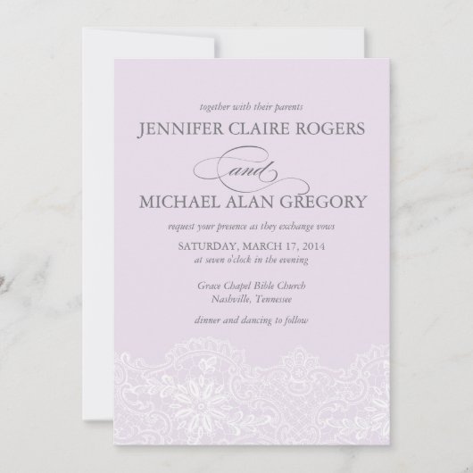 Lavender Lace Wedding Invitation Kaart (Voorkant)