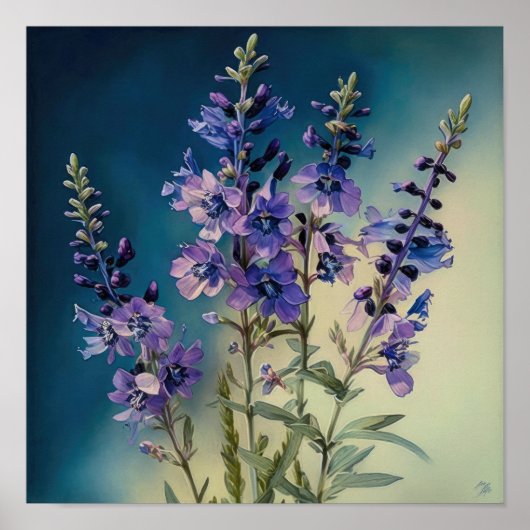 Lavender Larkspur Flower Art Imprimer Poster (Devant)