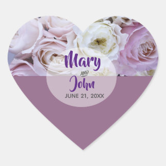 Lavender Lila Floral Roos Wedding Hart Sticker